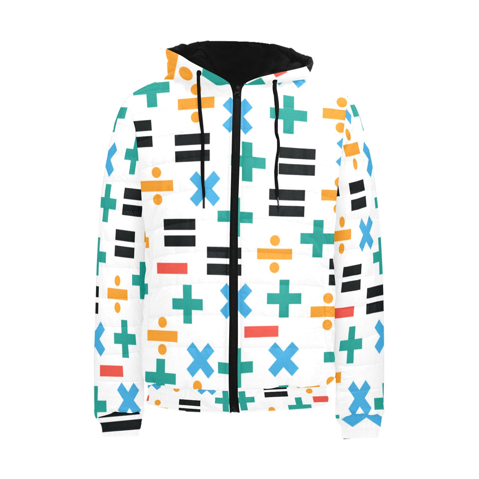 Math Pattern Print Design 05 Men's Padded Hooded Jacket