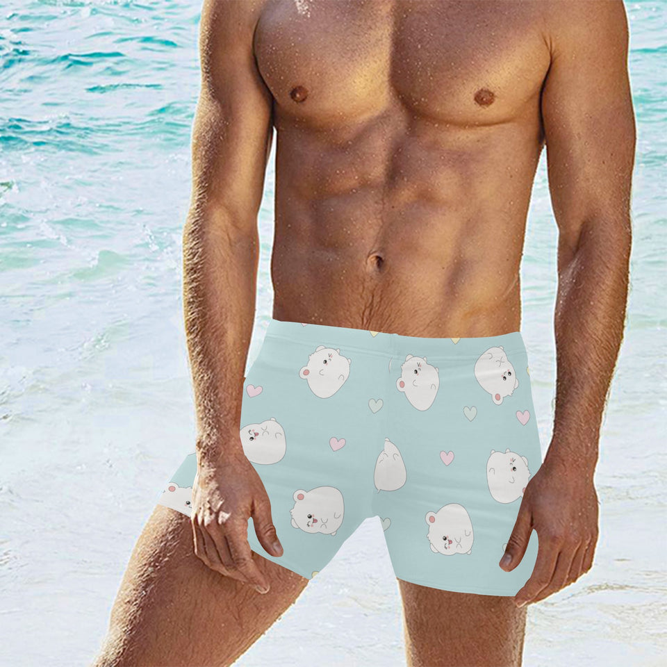 White cute hamsters heart pattern Men's Swimming Trunks