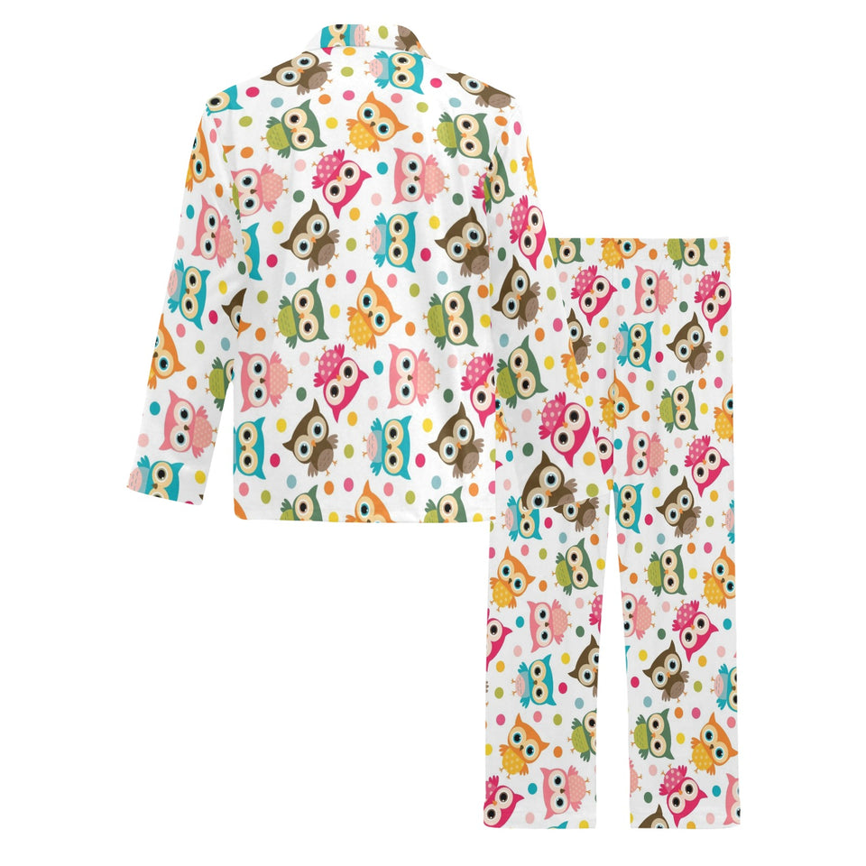 Color cute owl pattern Men's Long Pajama Set