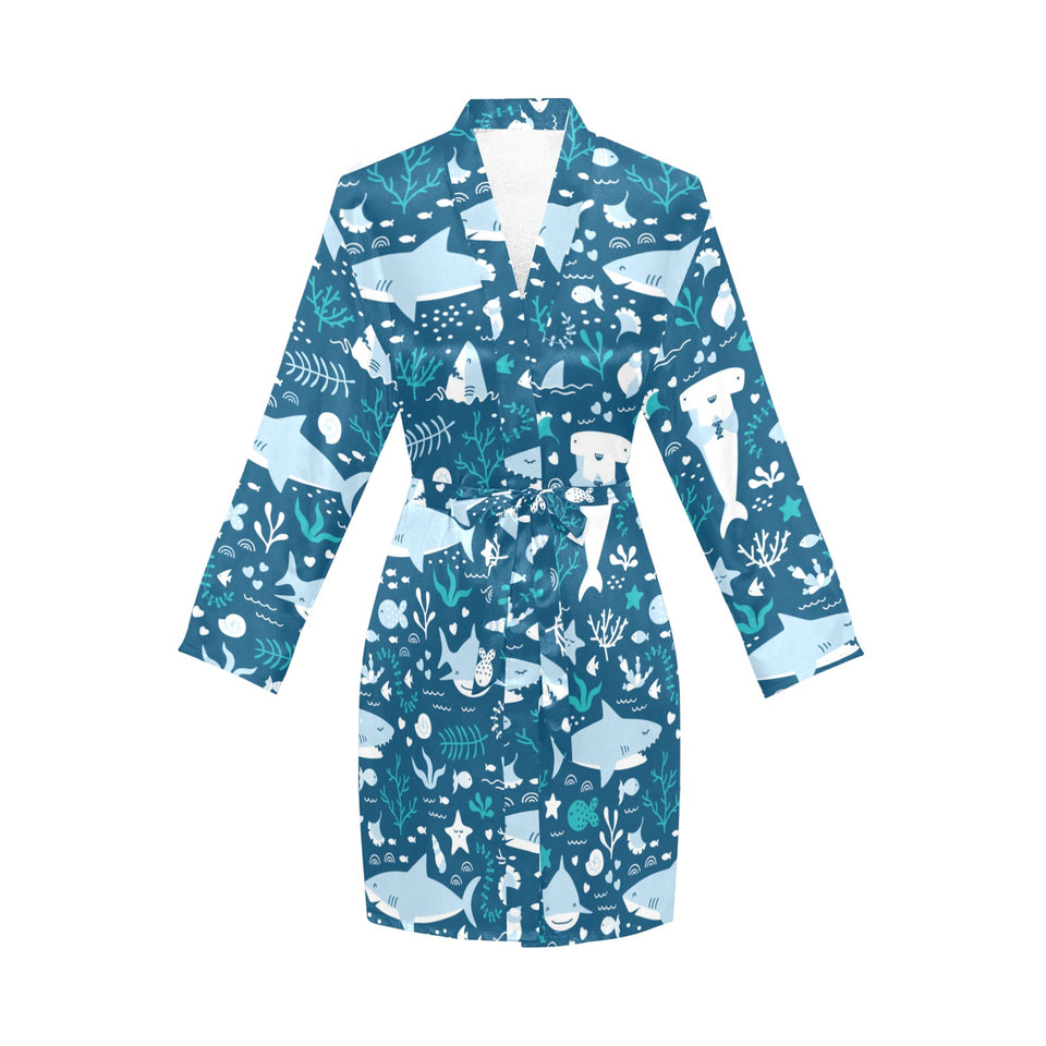 Cute shark pattern Women's Long Sleeve Belted Night Robe