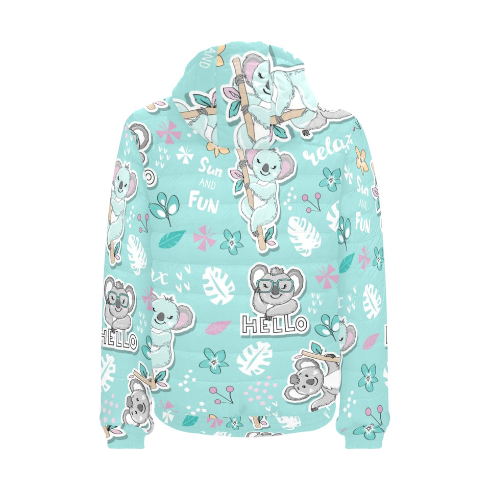 Cute koalas blue background pattern Men's Padded Hooded Jacket