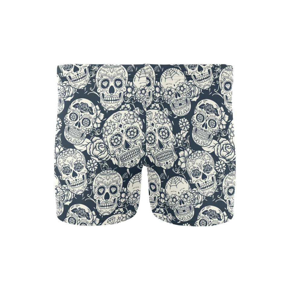 Sugar skull black white pattern Men's Swimming Trunks