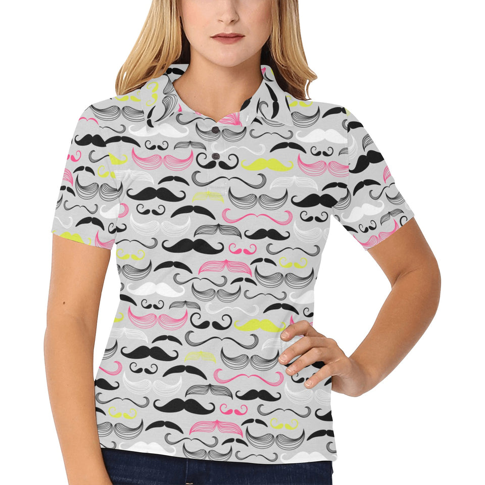 Mustache Beard Pattern Print Design 02 Women's All Over Print Polo Shirt