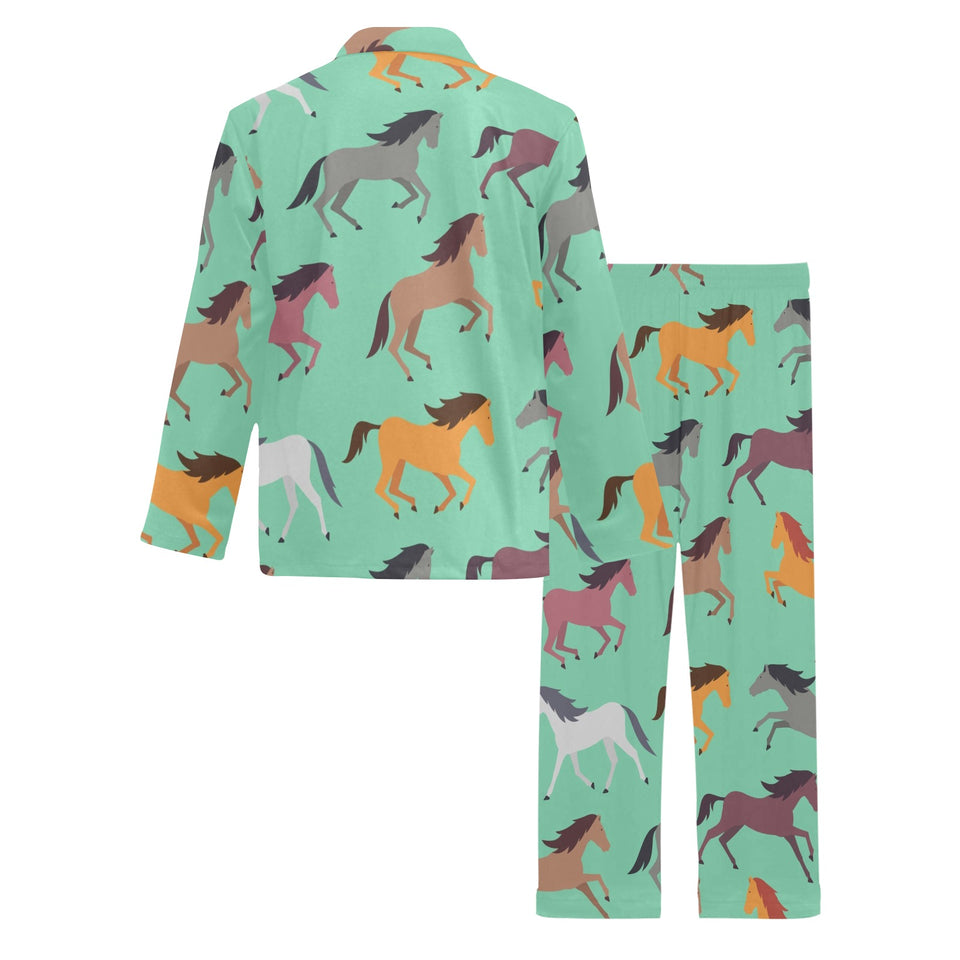 Colorful horses pattern Men's Long Pajama Set
