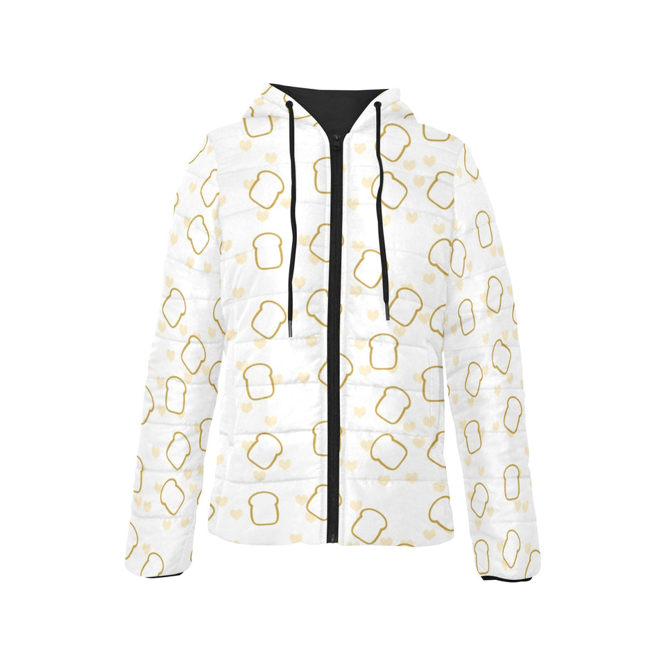 Bread Toast Pattern Print Design 01 Women's Padded Hooded Jacket