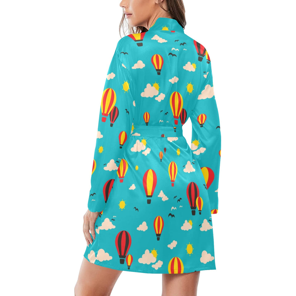 Hot Air Balloon Sky Pattern Women's Long Sleeve Belted Night Robe