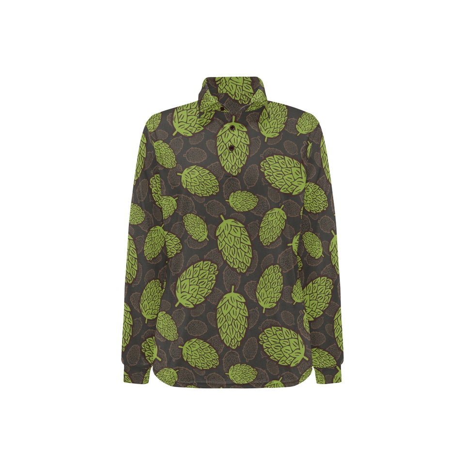 Hop pattern black background Women's Long Sleeve Polo Shirt