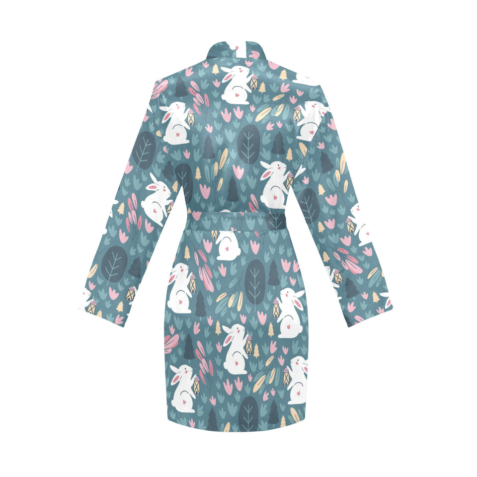 Cute rabbit pattern Women's Long Sleeve Belted Night Robe
