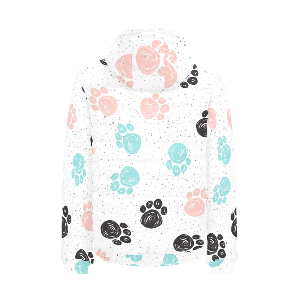 Dog Paws Pattern Print Design 04 Men's Padded Hooded Jacket