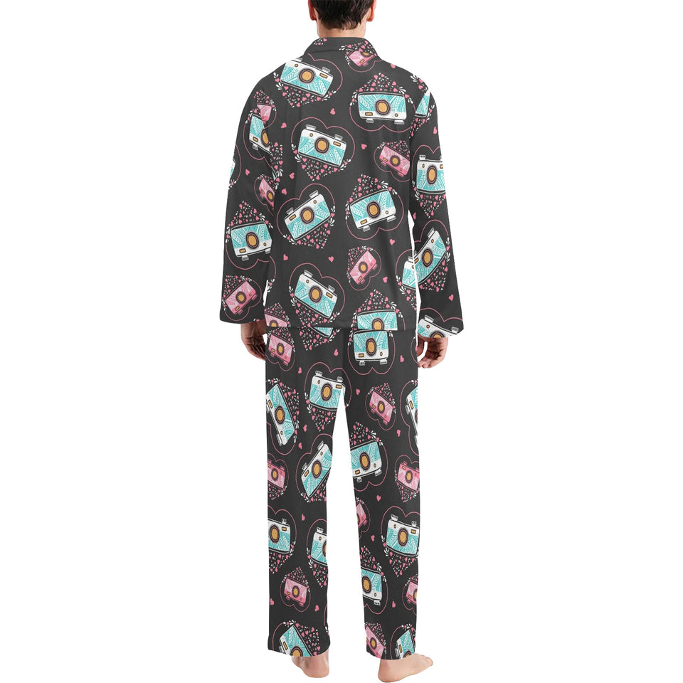 Camera Pattern Print Design 04 Men's Long Pajama Set