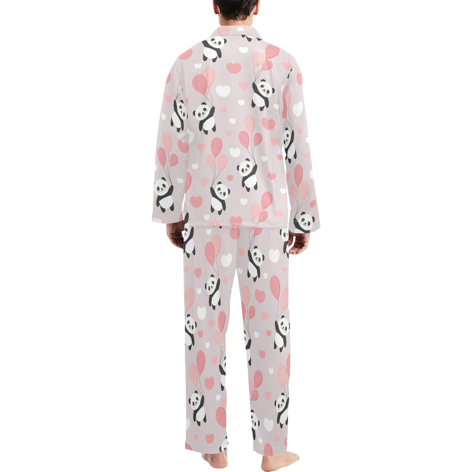 Cute panda ballon heart pattern Men's Long Pajama Set
