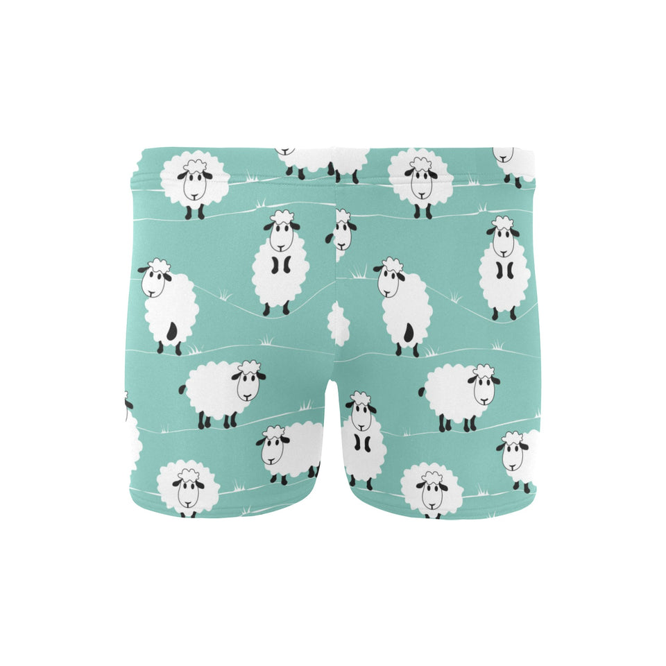 Cute sheep green background Men's Swimming Trunks