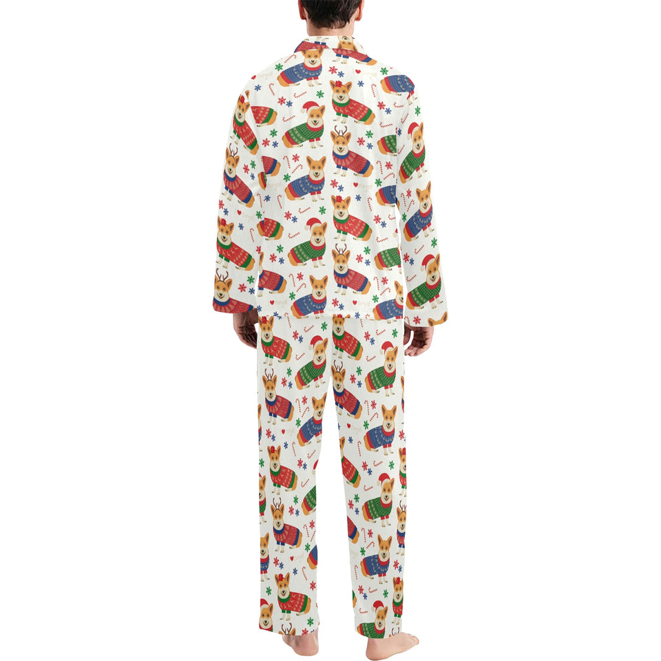 Corgi Christmas Pattern Men's Long Pajama Set