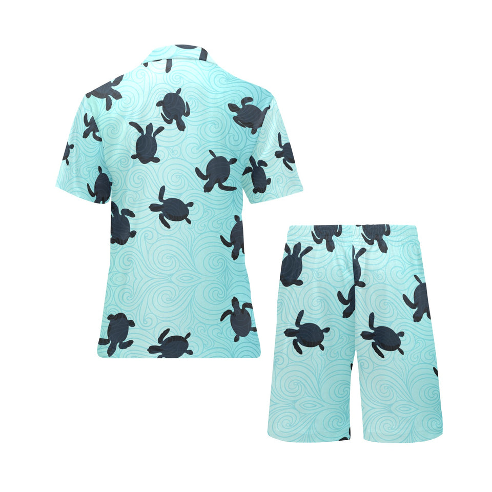 Sea turtle with blue ocean backgroud Men's V-Neck Short Pajama Set