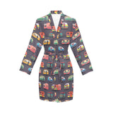Camper Van Pattern Print Design 02 Women's Long Sleeve Belted Night Robe