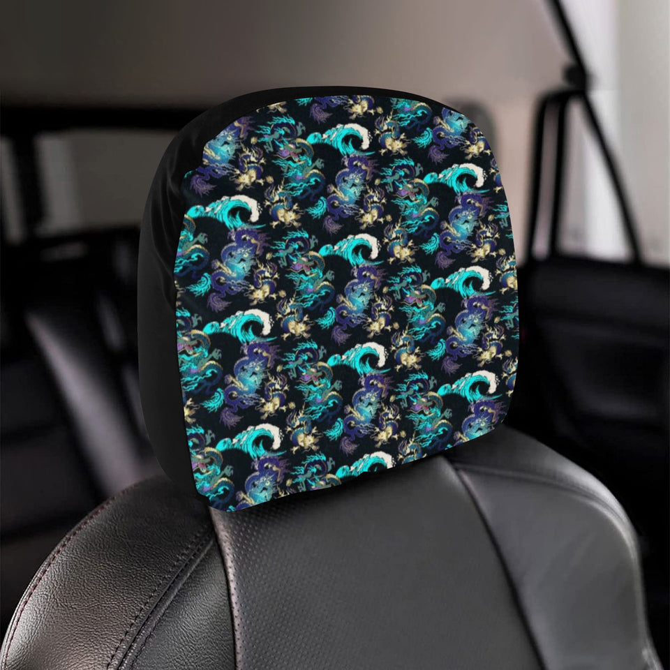 Dragon sea wave pattern Car Headrest Cover