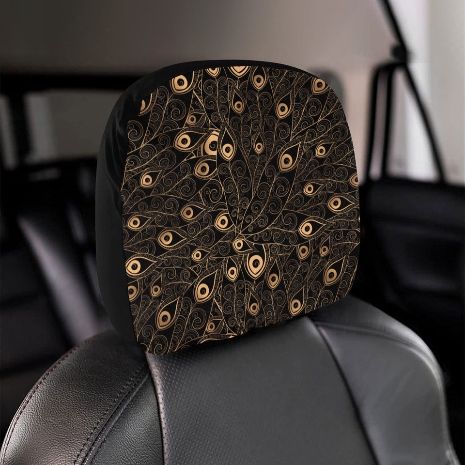 Gold peacock feather pattern Car Headrest Cover