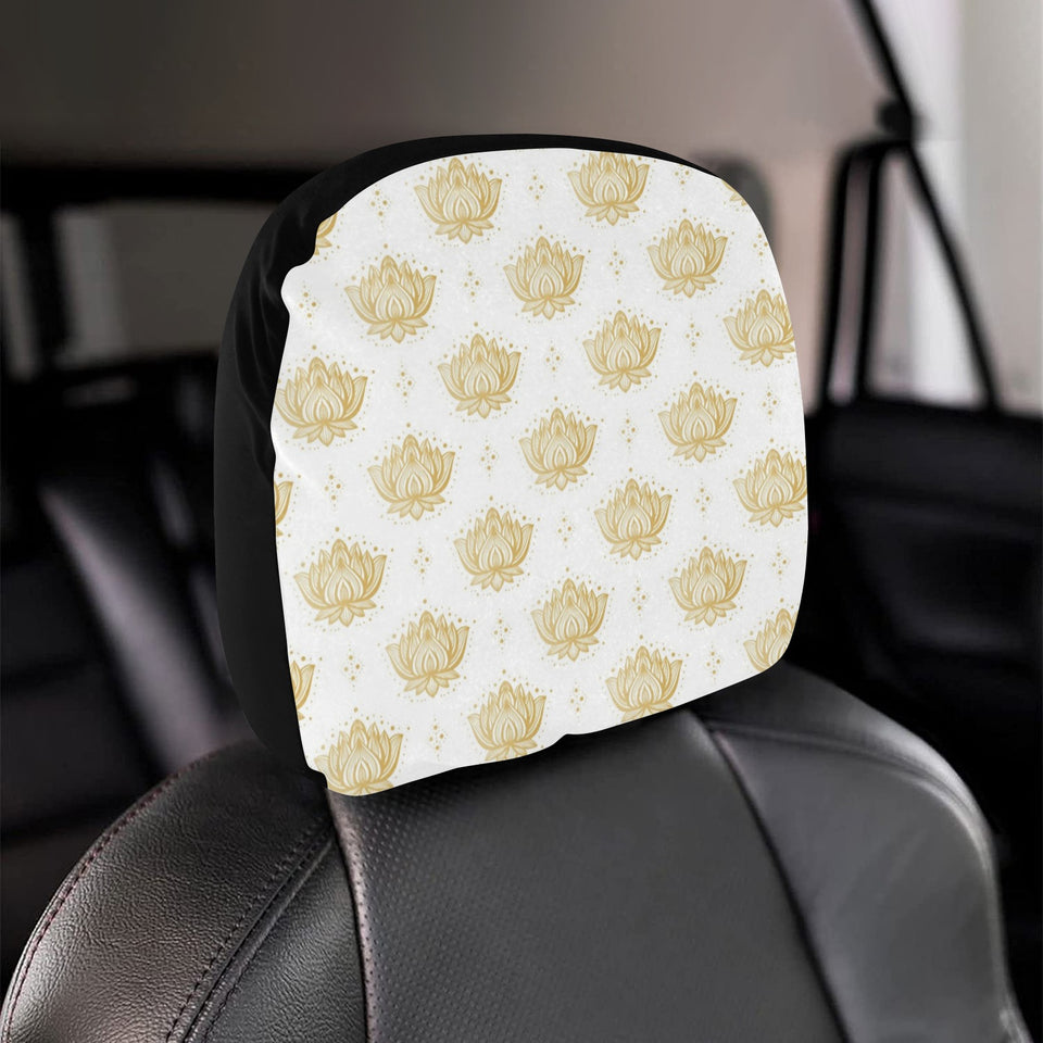 Gold Ornamental lotue waterlily symbol pattern Car Headrest Cover