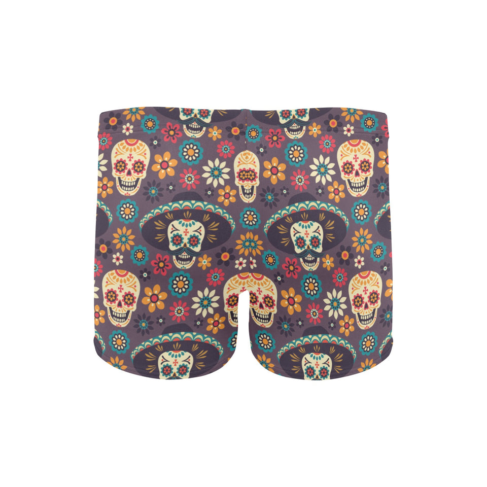 Sugar skulls flower maxican pattern Men's Swimming Trunks
