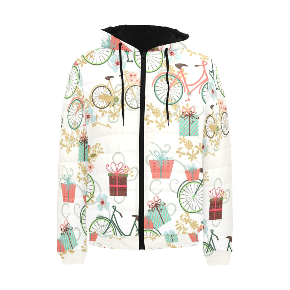 Bicycle Pattern Print Design 05 Men's Padded Hooded Jacket