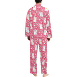 Maneki neko cat sakura pink background Men's Long Pajama Set