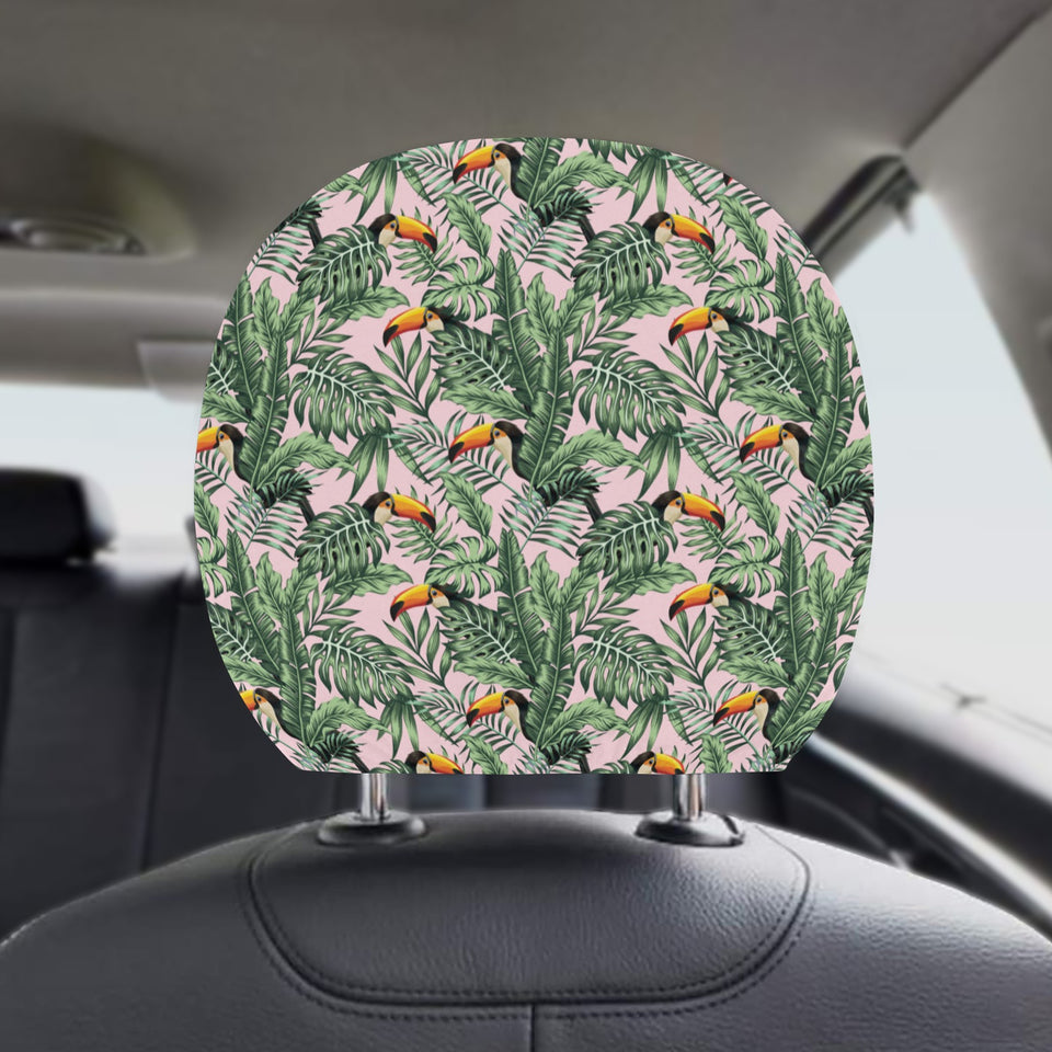 Toucan tropical green jungle palm pattern Car Headrest Cover