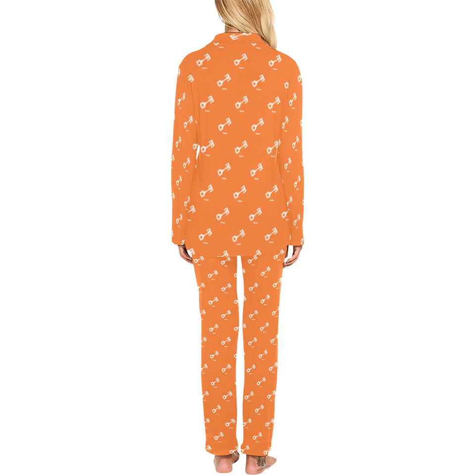 Engine Piston Orange Background Pattern Design 05 Women's Long Pajama Set