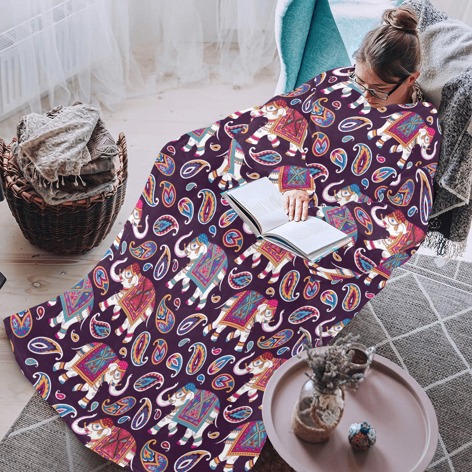 Elephant indian style ornament pattern Blanket Robe with Sleeves