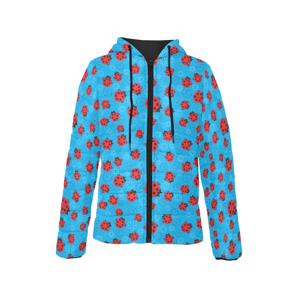 Ladybug Pattern Print Design 02 Women's Padded Hooded Jacket