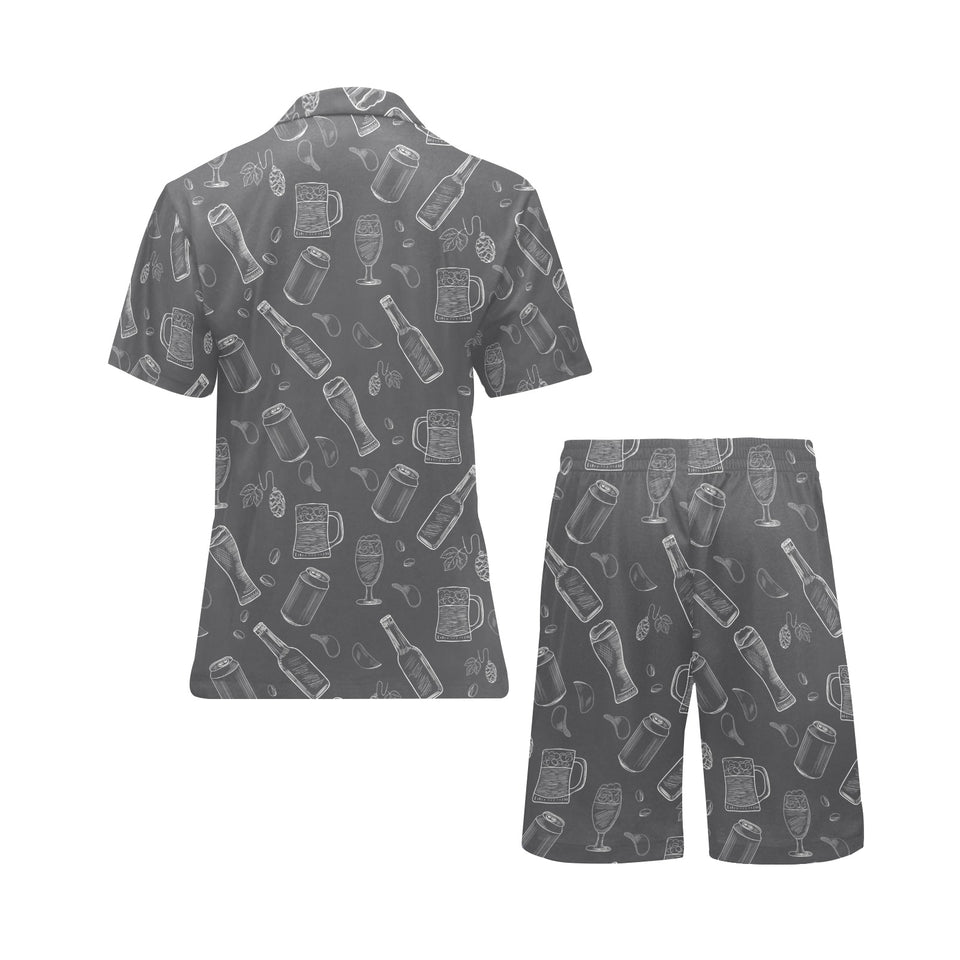 Beer hand drawn pattern Men's V-Neck Short Pajama Set