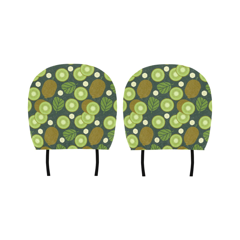 Whole sliced kiwi leave and flower Car Headrest Cover