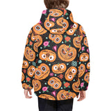 Pumpkin flowers spiderweb Halloween theme Kids' Boys' Girls' Padded Hooded Jacket