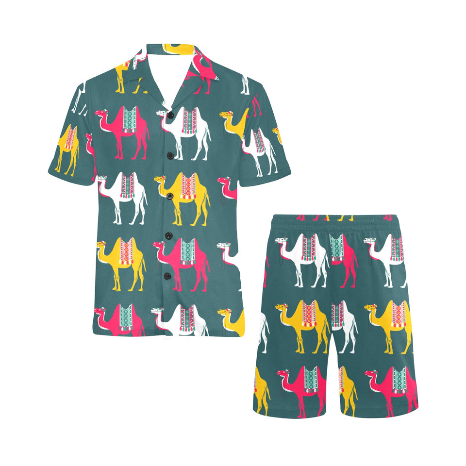 Camel pattern Men's V-Neck Short Pajama Set