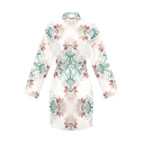 Square floral indian flower pattern Women's Long Sleeve Belted Night Robe