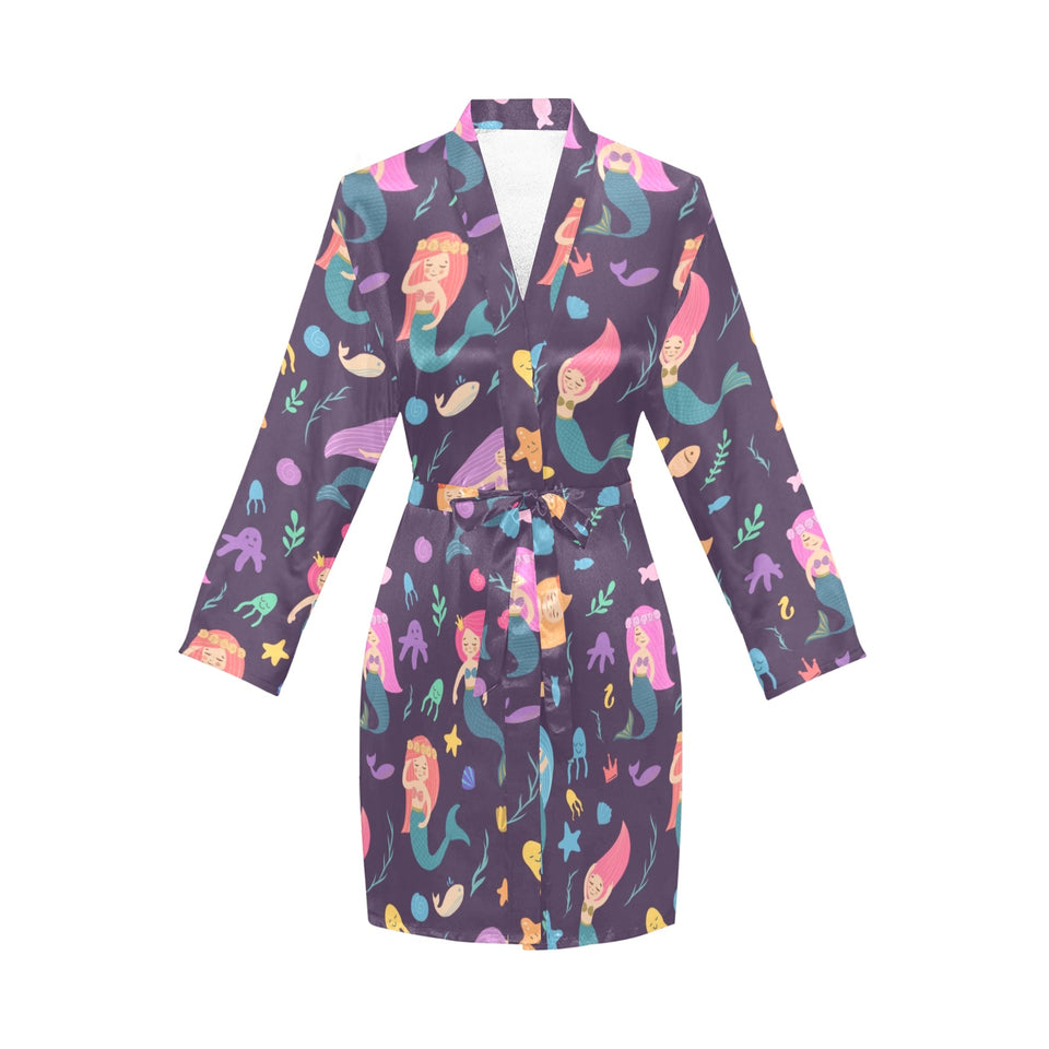 beautiful mermaid Fish jellyfish algae other marin Women's Long Sleeve Belted Night Robe