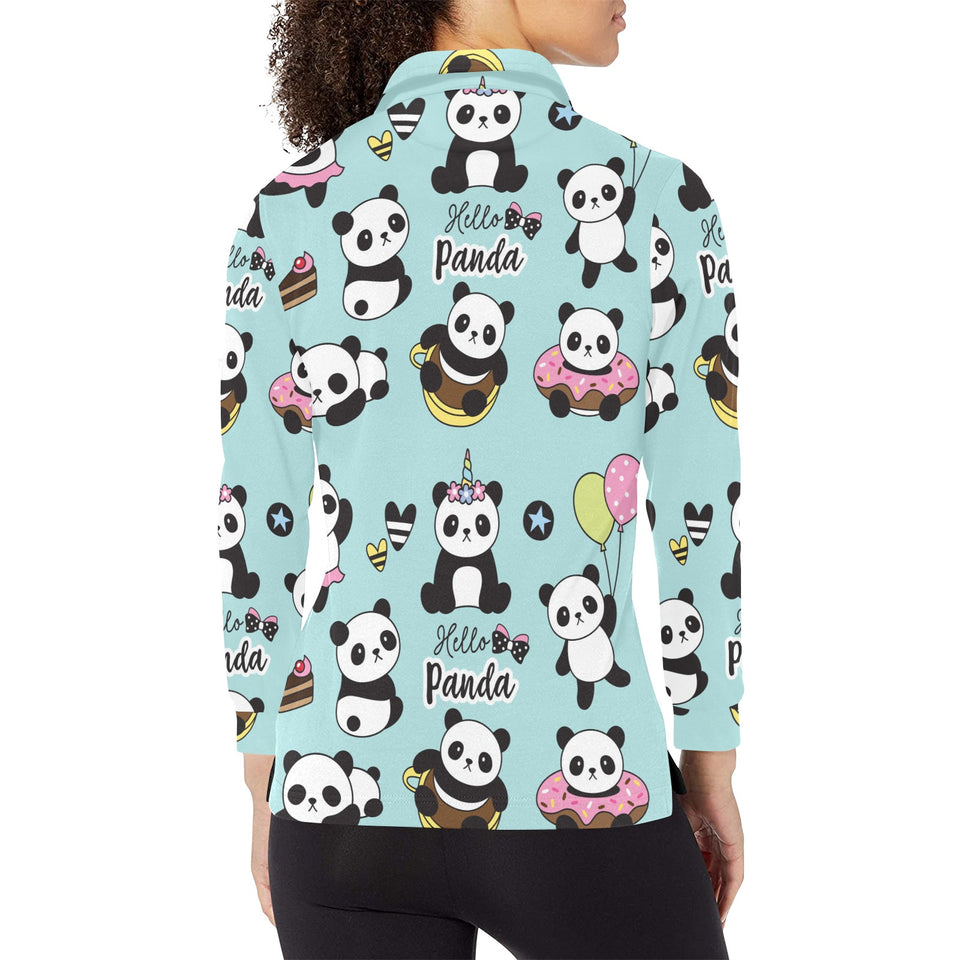 Cute baby panda pattern Women's Long Sleeve Polo Shirt