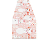 Cute snowman christmas tree snowpink background Table Runner