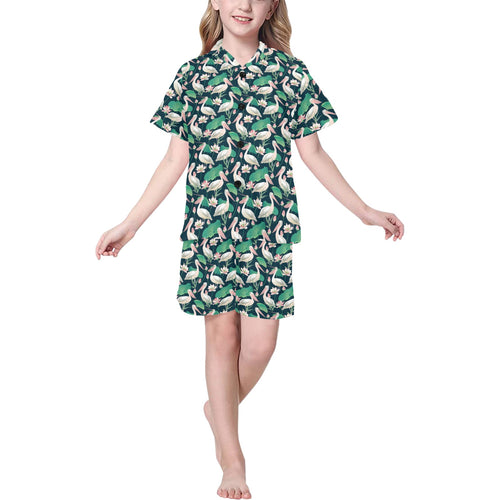 Pelican Pattern Print Design 03 Kids' Boys' Girls' V-Neck Short Pajama Set
