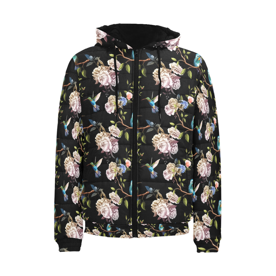 Hummingbird Pattern Print Design 03 Men's Padded Hooded Jacket