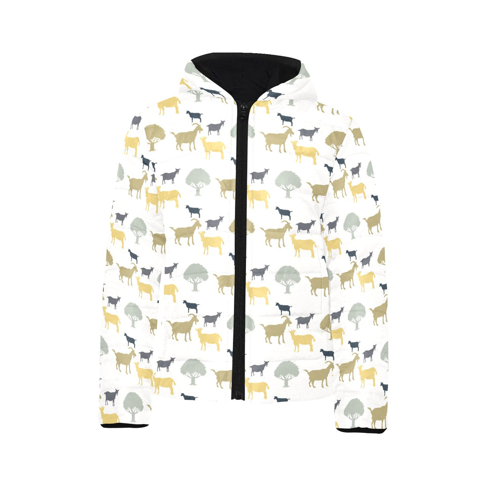 Silhouettes of goat and tree pattern Kids' Boys' Girls' Padded Hooded Jacket