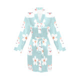 Maneki neko cat sakura Women's Long Sleeve Belted Night Robe