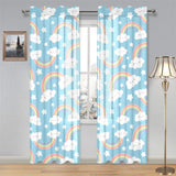 Cute rainbow clound star pattern blue background Gauze Curtain