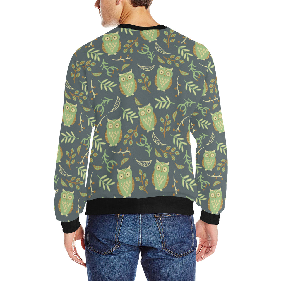 Cute owls leaves pattern Men's Crew Neck Sweatshirt