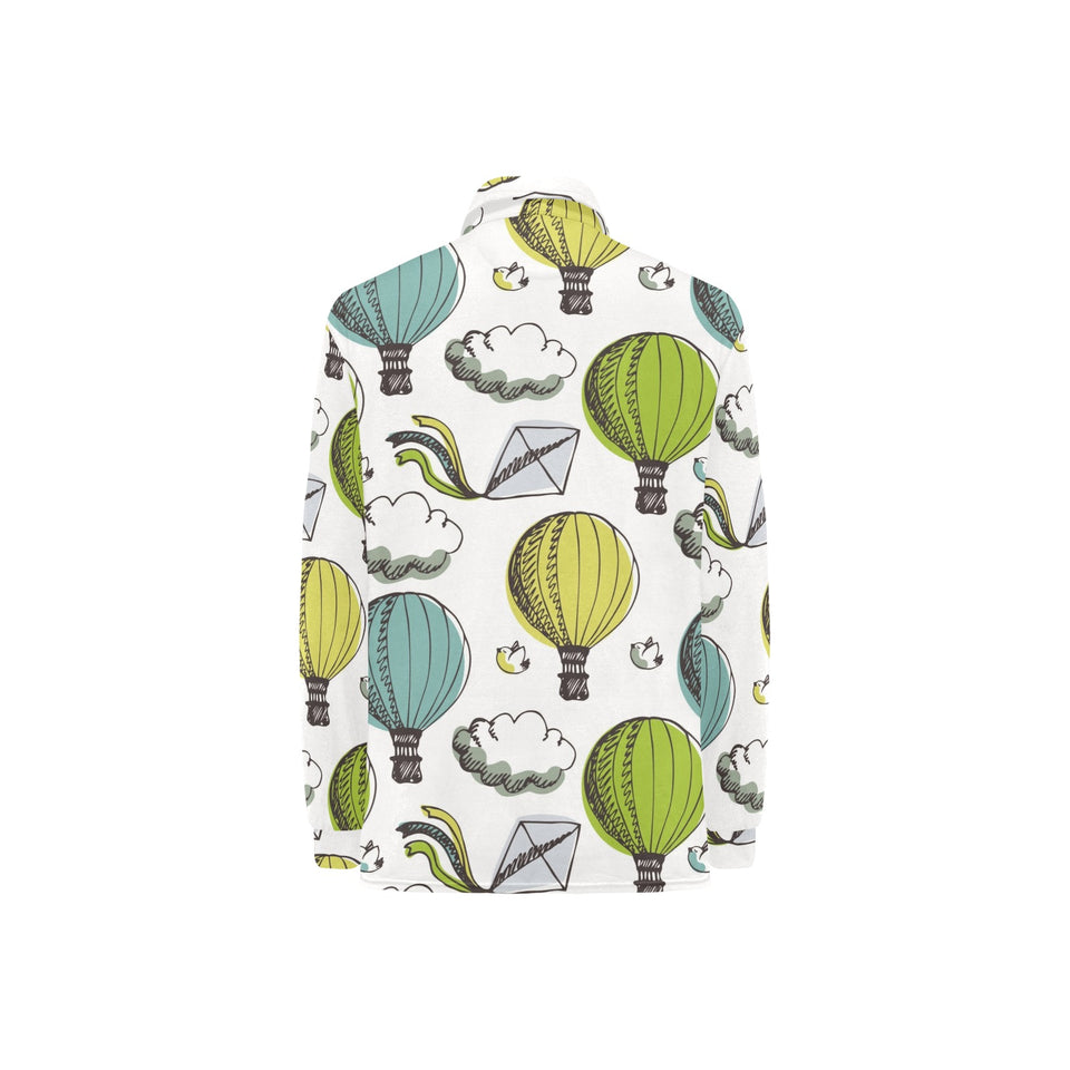 Hot Air Balloon Bird Cloud Pattern Women's Long Sleeve Polo Shirt