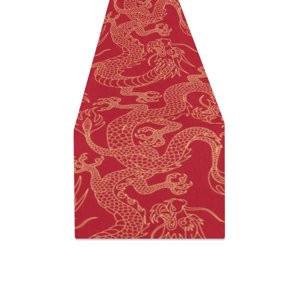 Gold dragons red background Table Runner