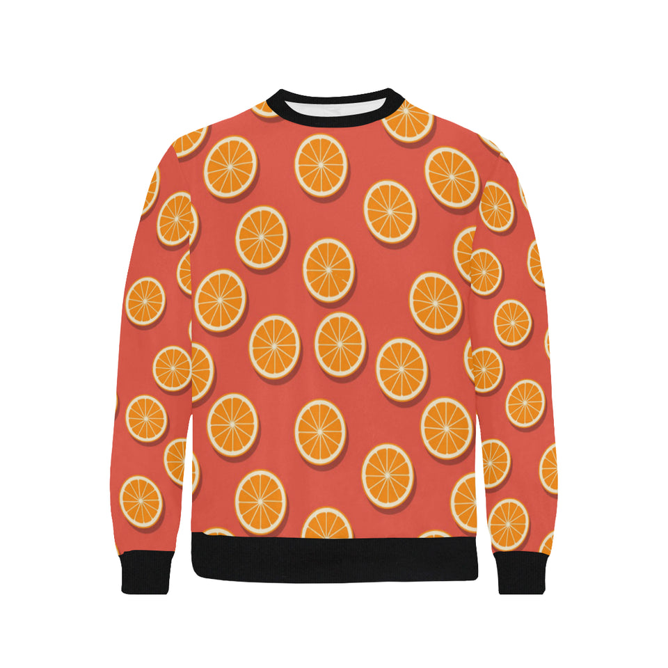 Oranges pattern red background Men's Crew Neck Sweatshirt