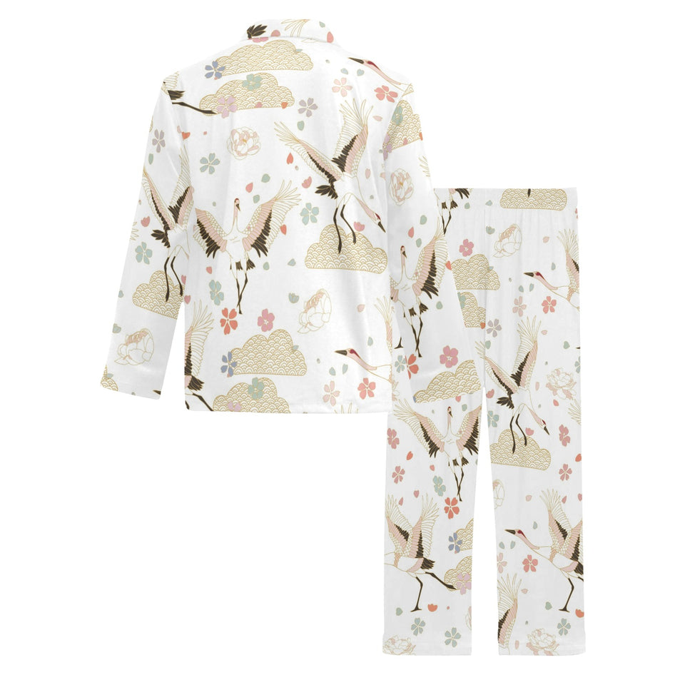 Beautiful Japanese cranes pattern Men's Long Pajama Set