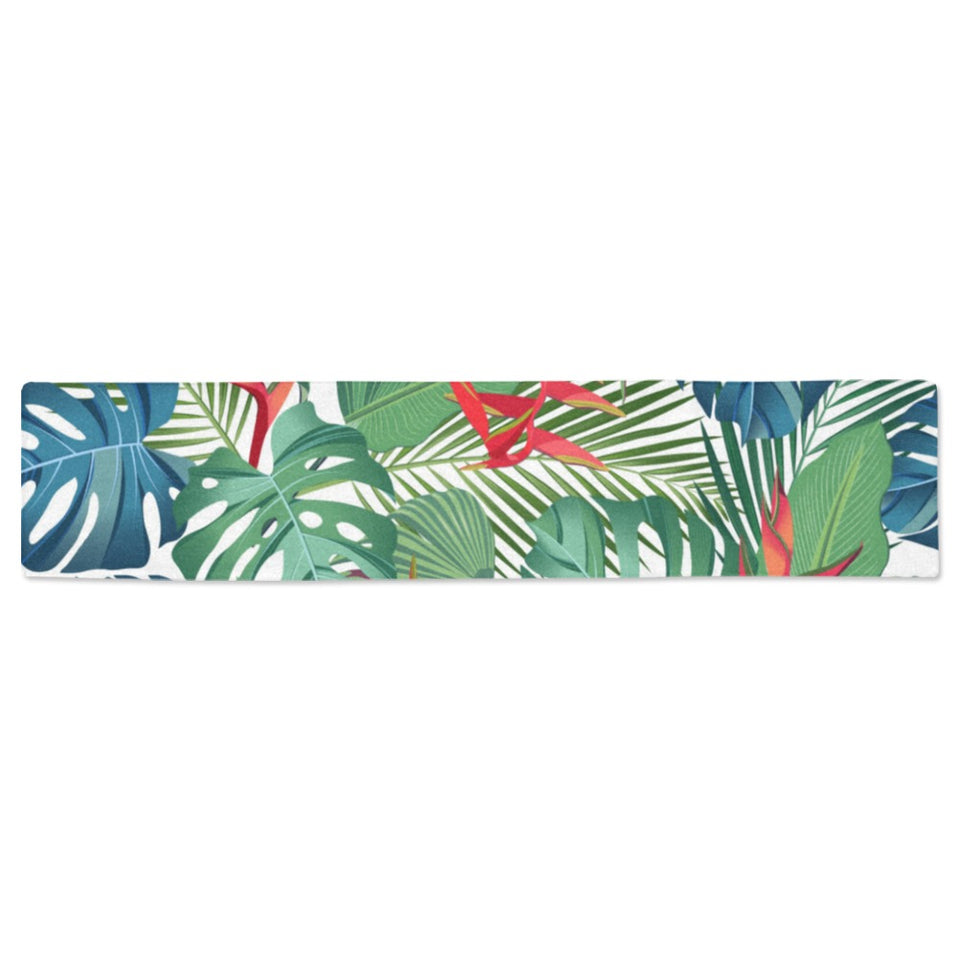 heliconia palm and monstera leaves pattern Table Runner