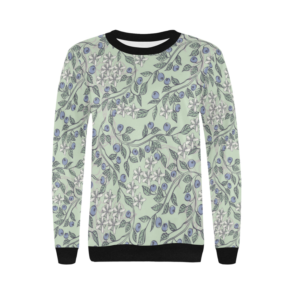 hand drawn blueberry pattern Women's Crew Neck Sweatshirt