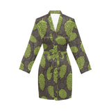 Hop pattern black background Women's Long Sleeve Belted Night Robe